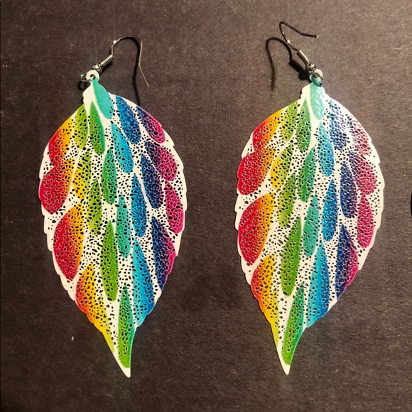 Buy2 get1 free, rainbow feather dangle earrings - Picture 5 of 5